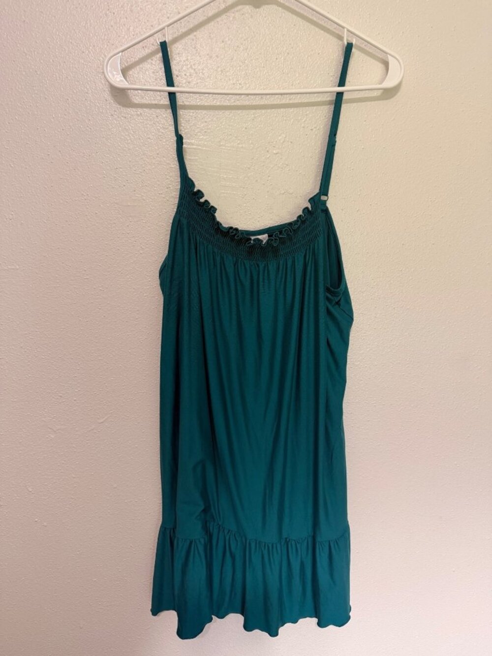Joyspun Tank Top Tunic Teal blue With Ruffle Womans XL
